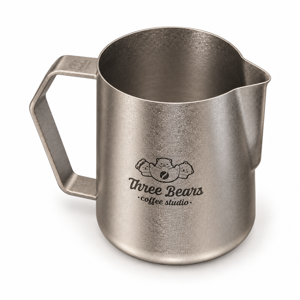 Three Bears Coffee Studio Titanium Milk Pitcher 600ml three quarter view