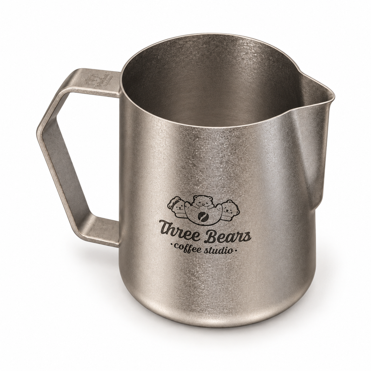 Three Bears Coffee Studio Titanium Milk Pitcher 600ml three quarter view